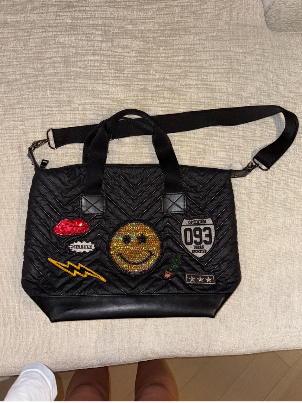 Carbon38 Balsa 201 Weekender Tote Bag Boxing Purse Quilted Black Patches Sequin
